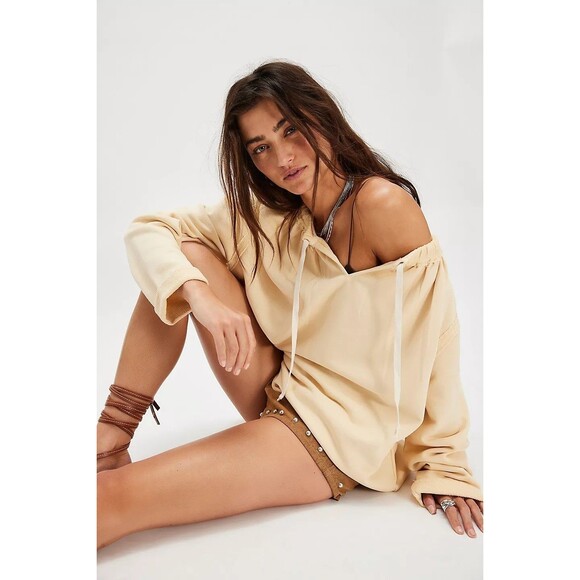 Free People Picnic Sweatshirt Blouse Top Oversized Pullover Cotton XS NEW 282445 - Picture 3 of 8